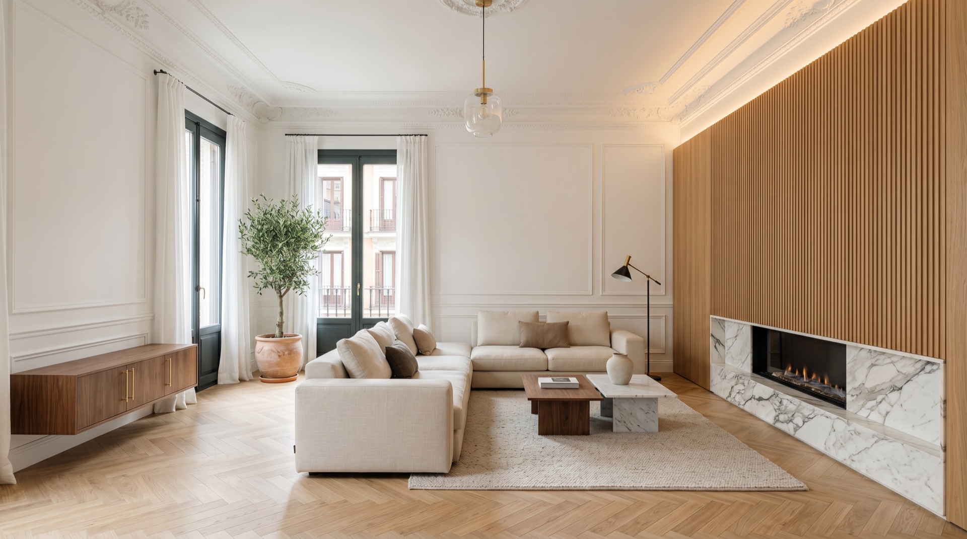 Piso tradicional reformado en Madrid con molduras y diseño contemporáneo