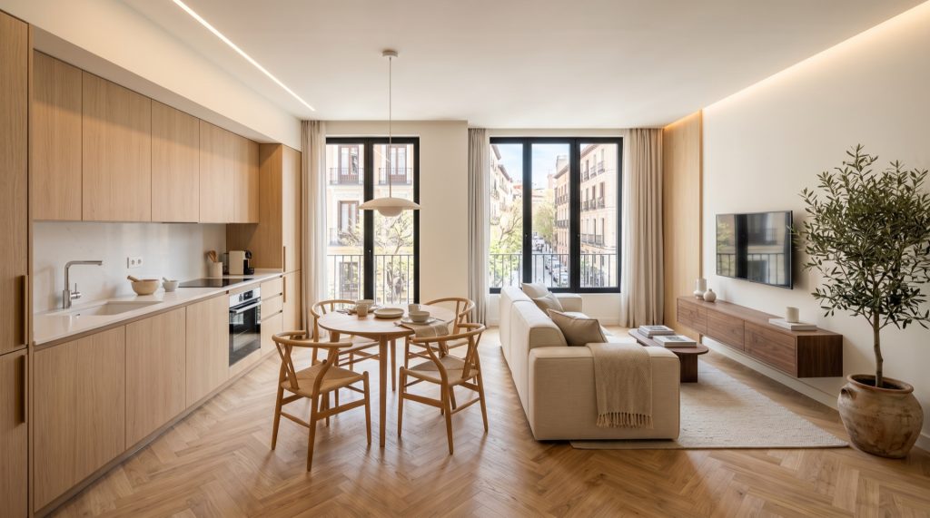 Piso de 90 m² reformado en Madrid con cocina-living open-space