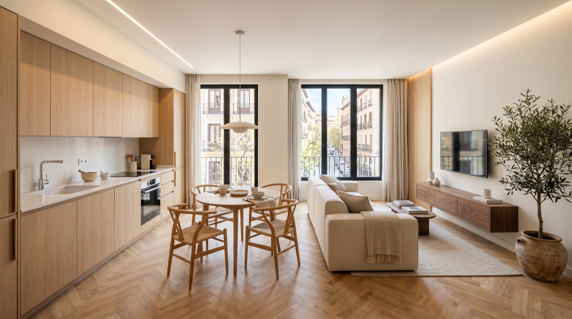 Piso de 90 m² reformado en Madrid con cocina-living open-space