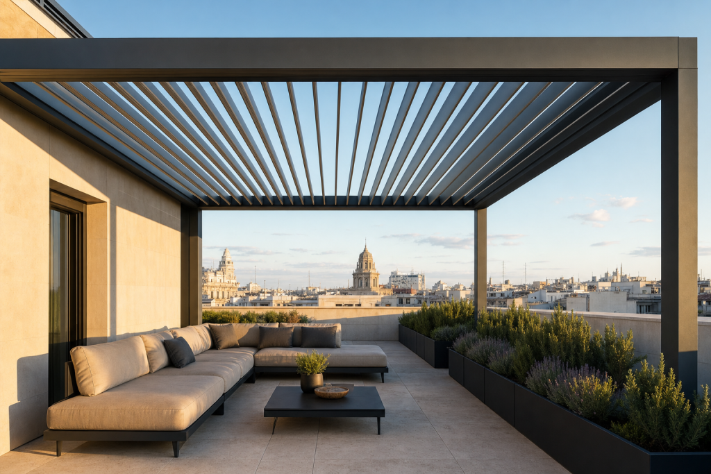 AGO 10 terraza urbana travertino pergola madrid