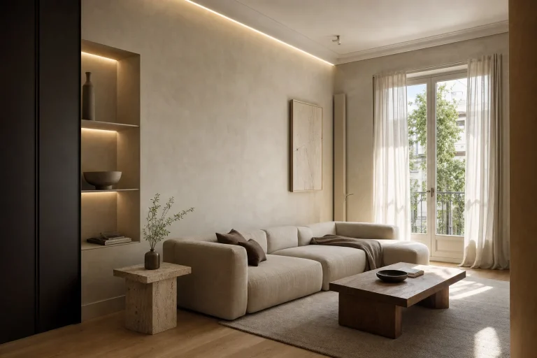 Salón de una vivienda reformada por tucasa estudio en Madrid