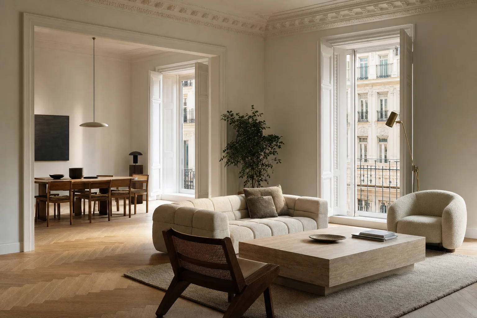 Salón de un piso reformado por tucasa estudio en el centro de Madrid